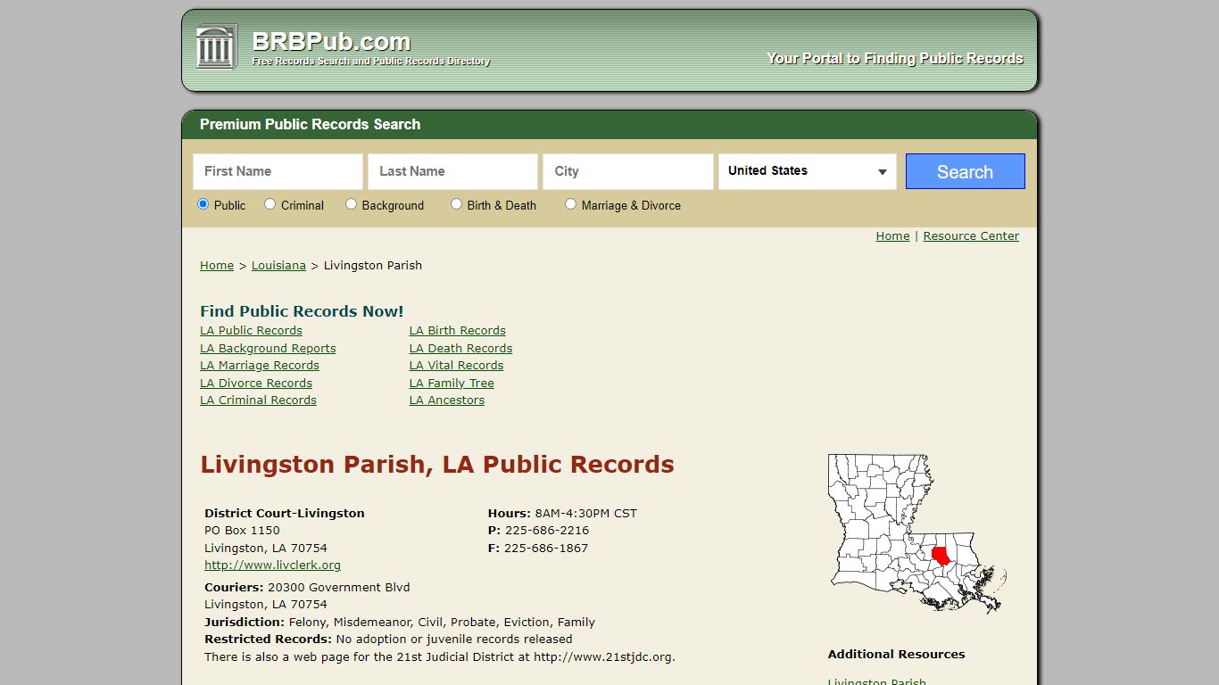 Livingston Parish, LA Public Records - BRB Pub